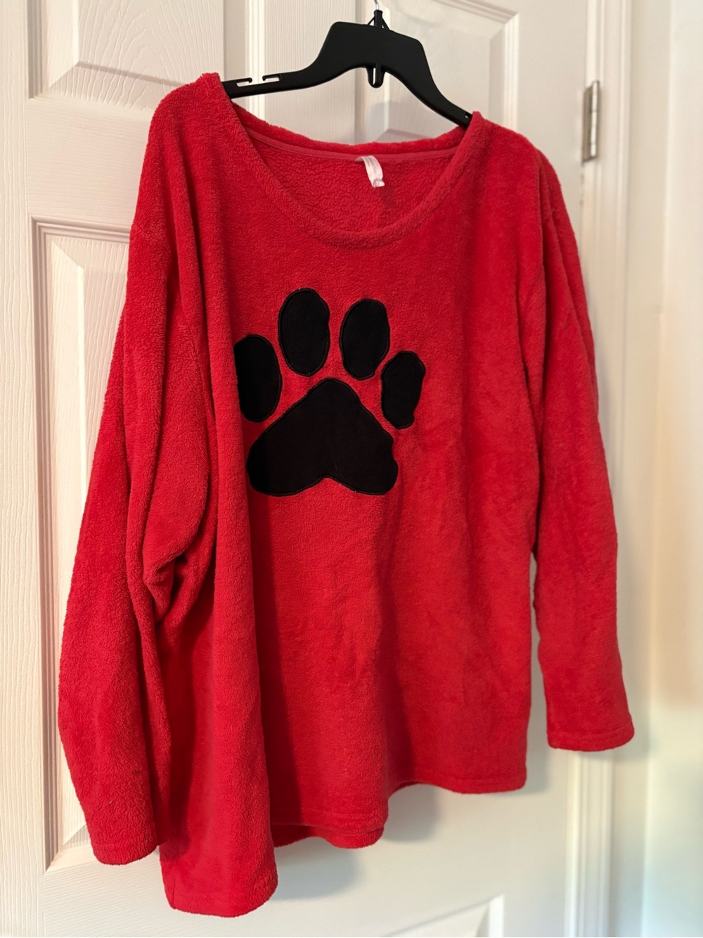 Red Fleece Pullover Hoodie with Black Paw Print